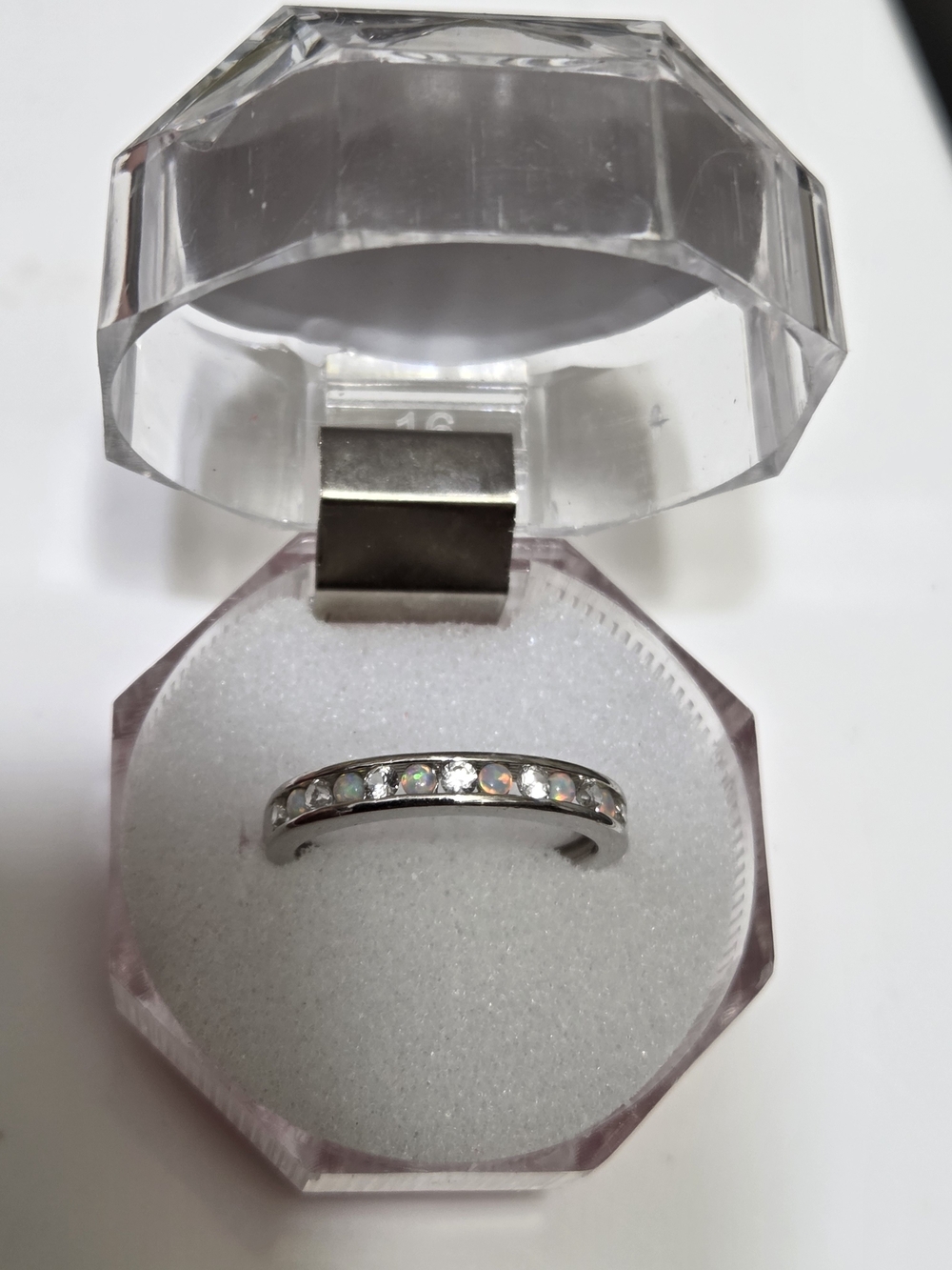 6 African Fire Opal & 7 Natural Quartz Eternity Band Ring | 925 Sterling Silver